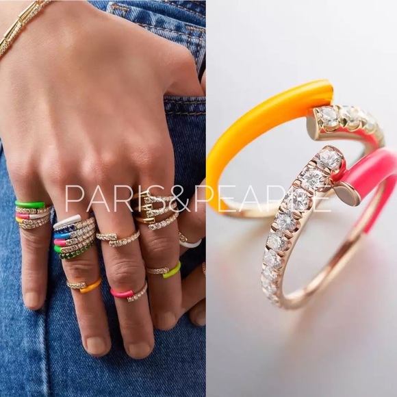 Neon Collection Hot Pink Enamel CZ Open Ring - Picture 1 of 6